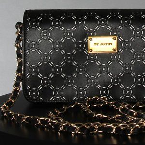 St John Laser Cut Black Leather Cross Bag